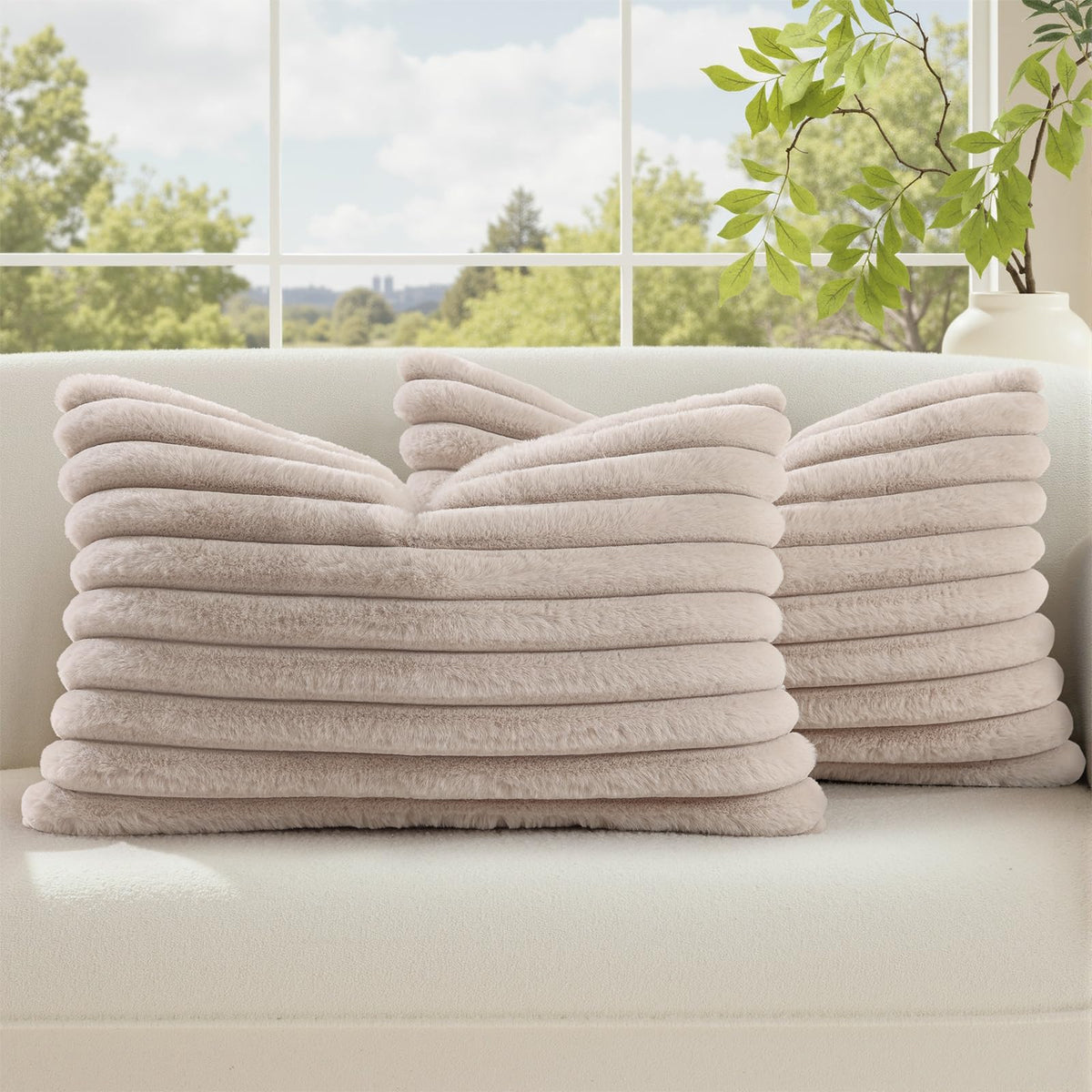 decorUhome Fall Faux Fur Throw Pillow Covers 18x18 Set of 2 Rust