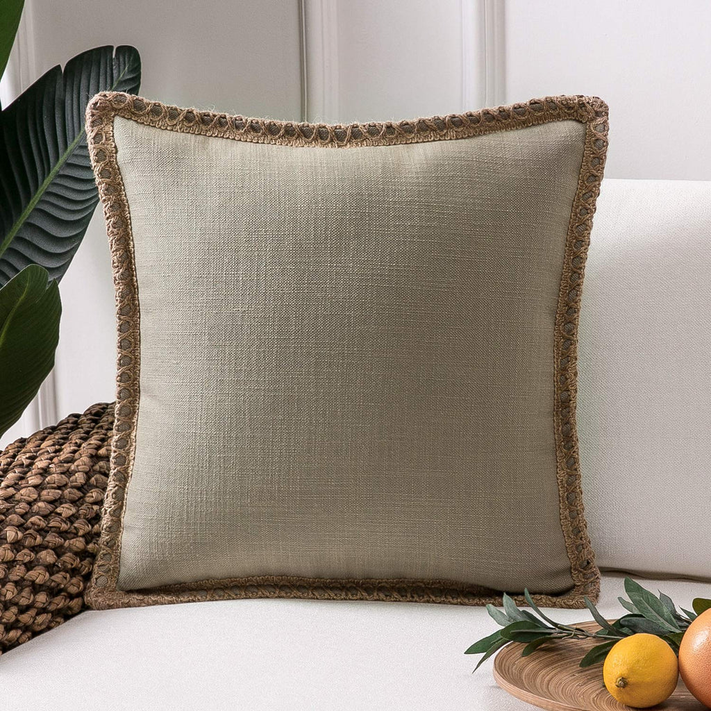 Phantoscope Pack of 2 Farmhouse Decorative Solid Throw Decorative Pillow Cover Burlap Linen Trimmed Tailored Edges Navy Blue 18 x 18 inches, 45 x 45 cm