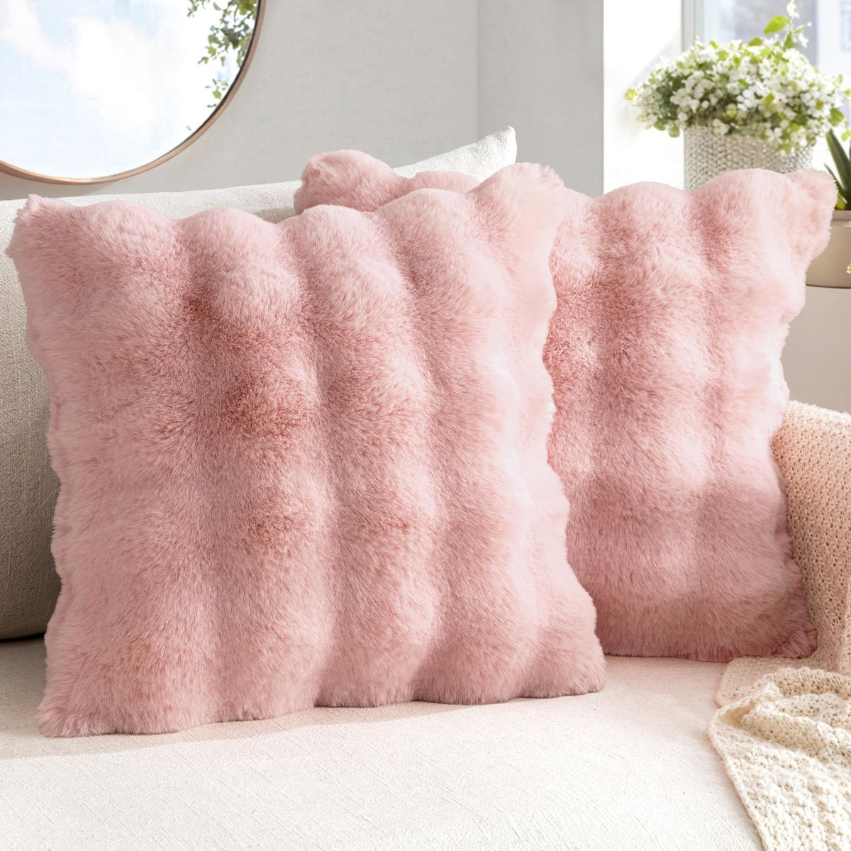 MIULEE Pack of 2 Faux Fur Fluffy Pillow Covers 18x18 Inch, White