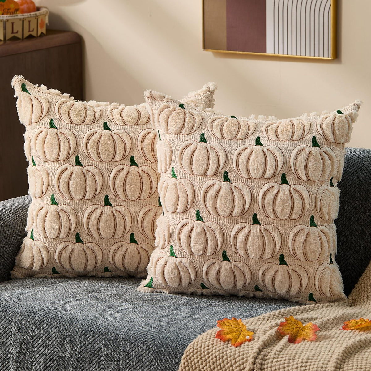 DFXSZ Fall Pillow Covers 18x18 2Pcs Rust Pumpkin Fall Decorations for Home