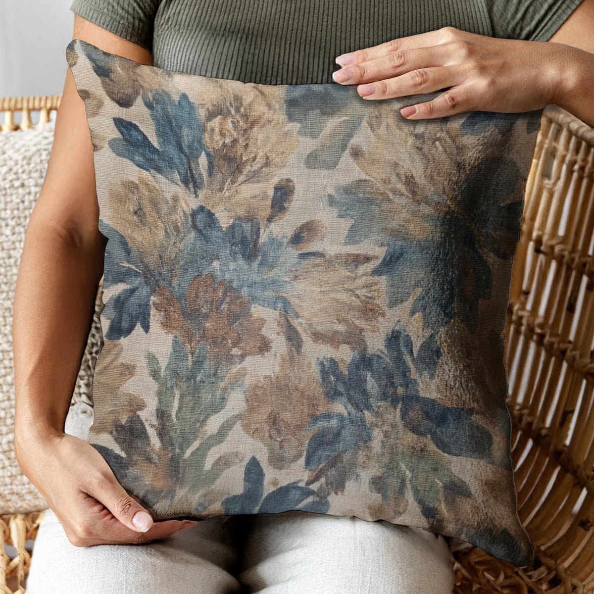 Bohemian Pillow Covers | Vintage Floral & Carpet Design | Double Sided Blue White Decorative Pillowcases for Couch, Bed | Indoor Outdoor Boho Home Decor (Blue&Brown, 18x18inches)