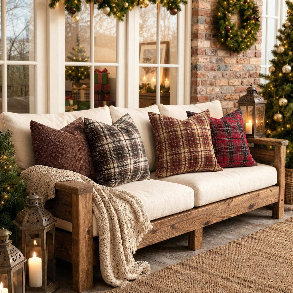 MIULEE Tartan Plaid Throw Pillow Covers Fall 18x18 Inch Coffee Brown