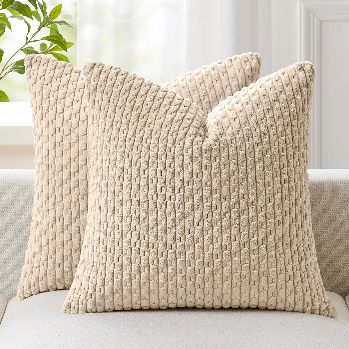 Kevin Textile Soft Corduroy 18x18 Inch Pillow Covers 2 Pack, Sage Green