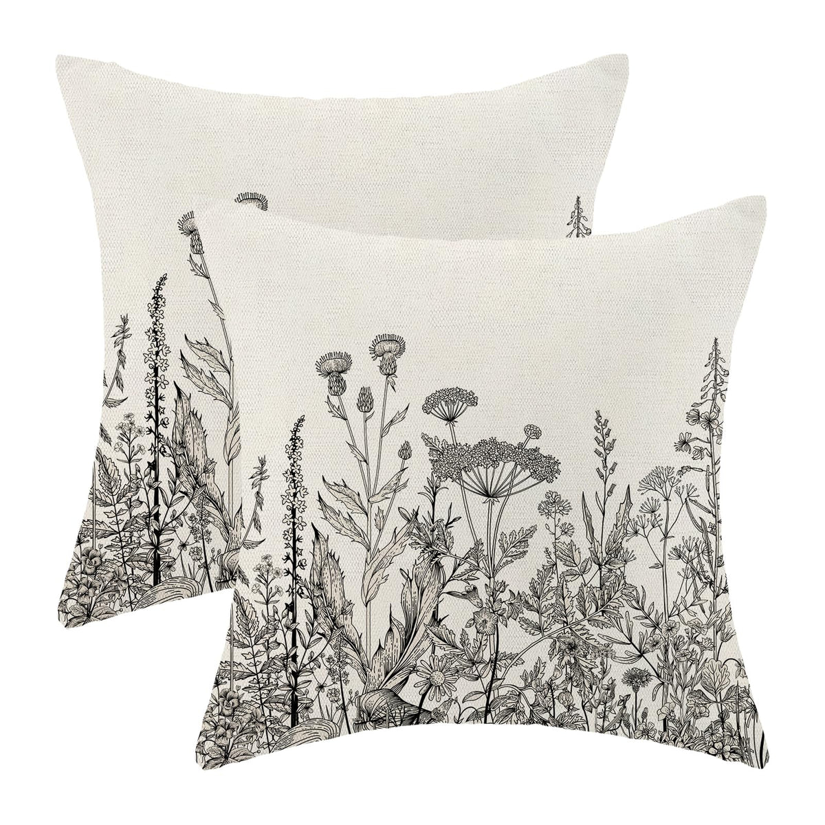 Spring Sage Green Wild Flower Pillow Covers 18x18 Set of 2