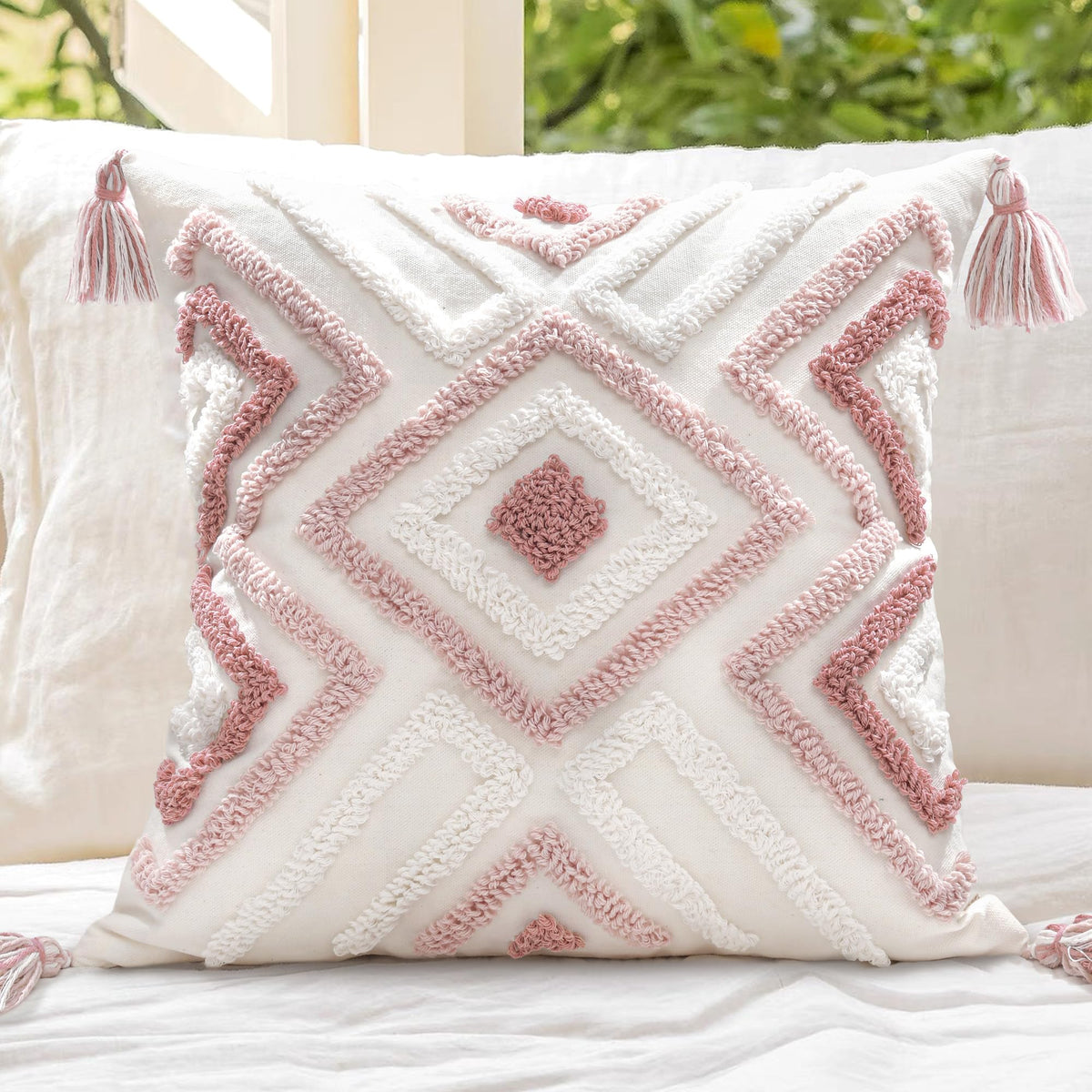Lumbar Boho Pillow Covers 12x20 Tufted Teal for Couch Bed Teal