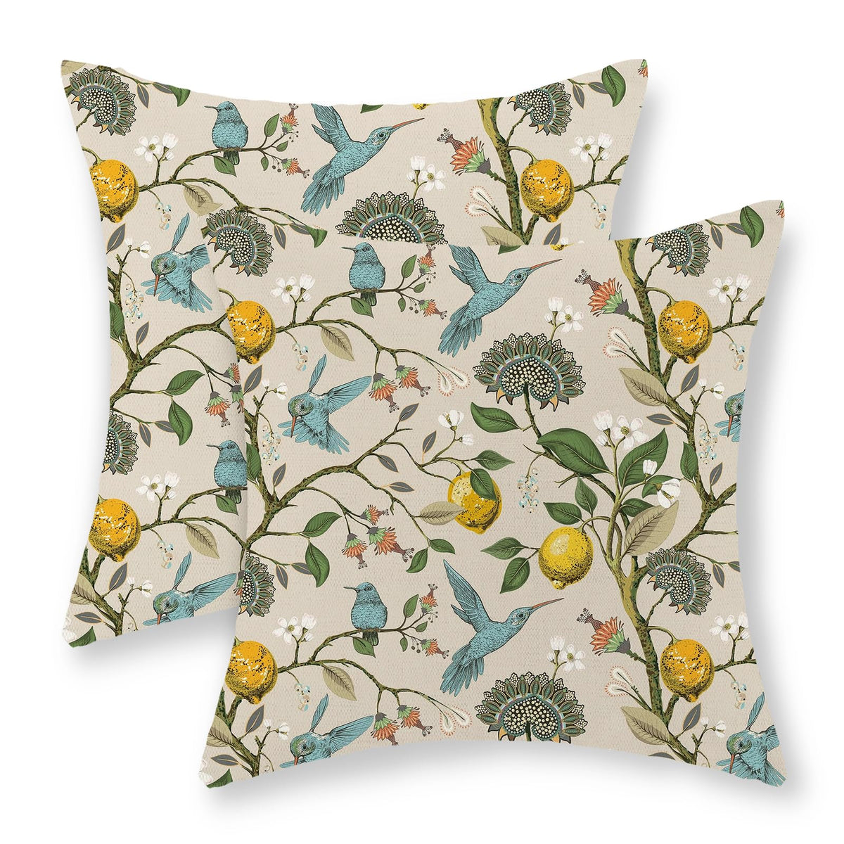 Chinoiserie Pillow Covers 18x18 Set of 2 Blue Green Bird Floral Throw Pillows Vintage Blue Flowers Decorations Outdoor Pillowcase Chinoiserie Decor Farmhouse Linen Cushion Case for Couch Home