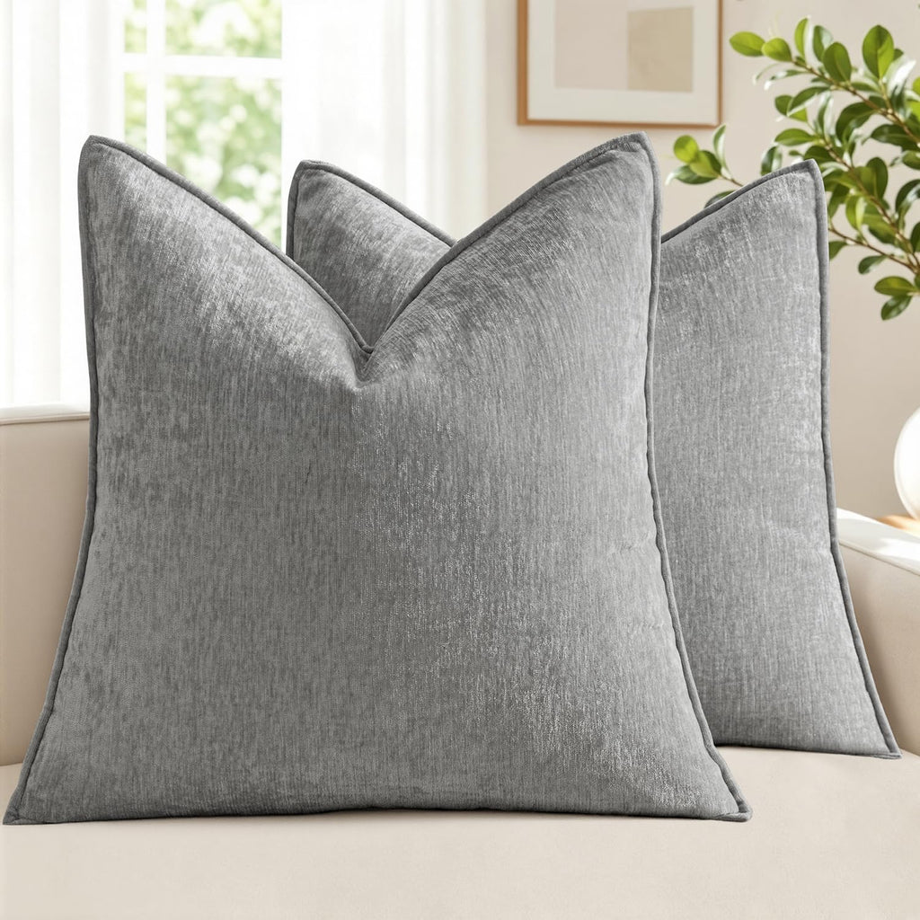 MIULEE Chenille Couch Pillow Covers for Living Room 18x18 Natural Beige