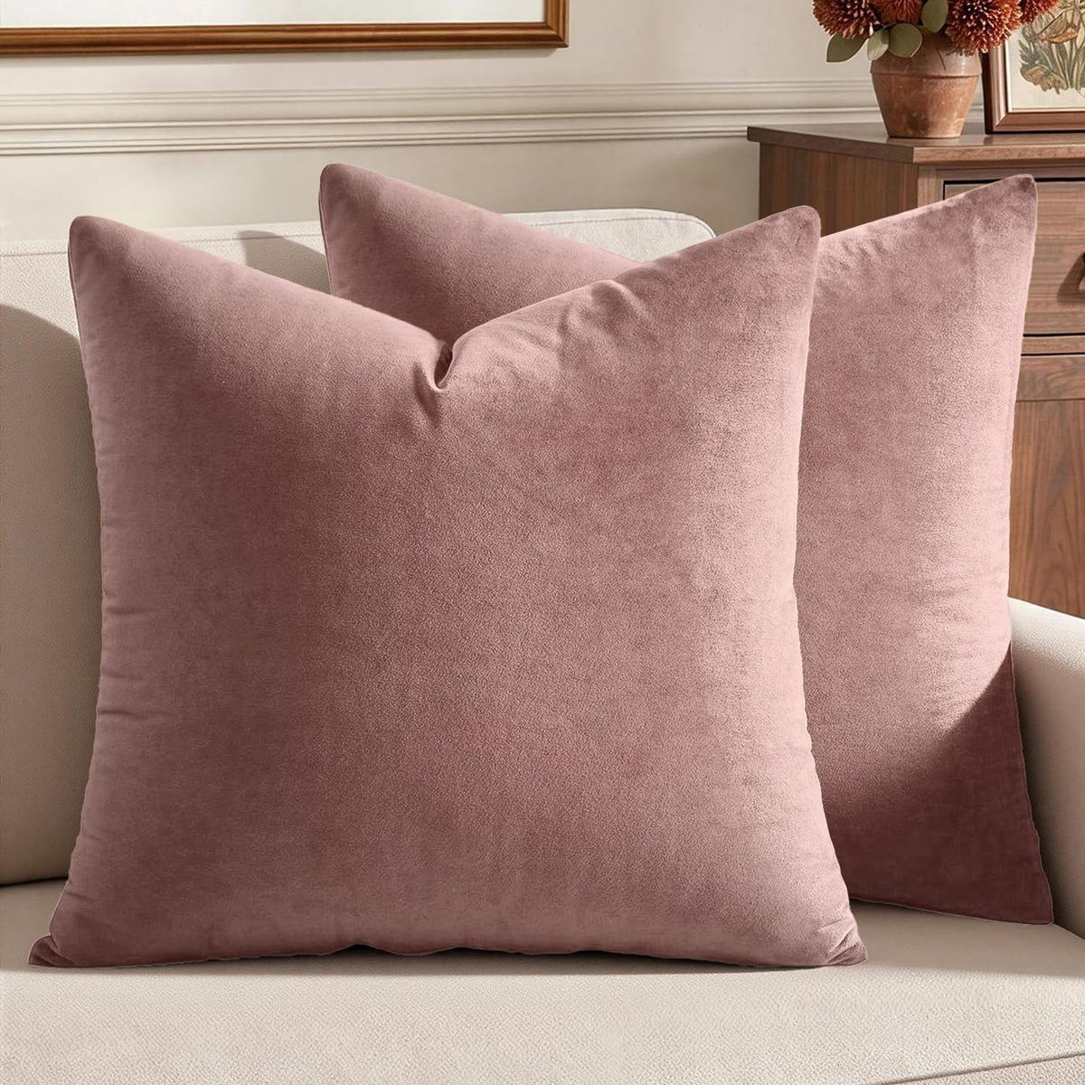 MIULEE Velvet Fall Throw Pillow Covers 20x20 Inch Pack of 2 Burnt Orange