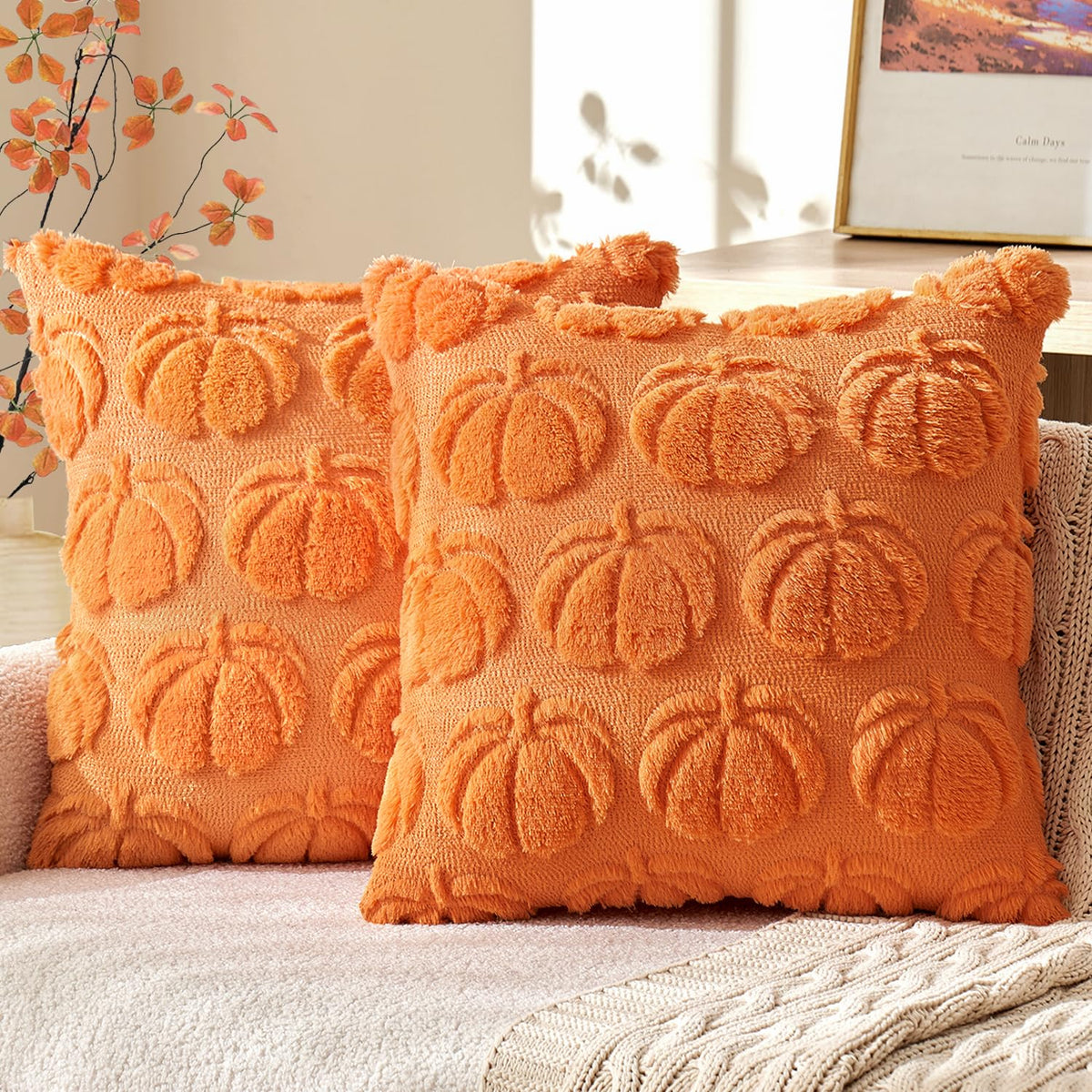 MIULEE Fall Pillow Covers Pumpkin Fall Decor 18x18 Dark Rust