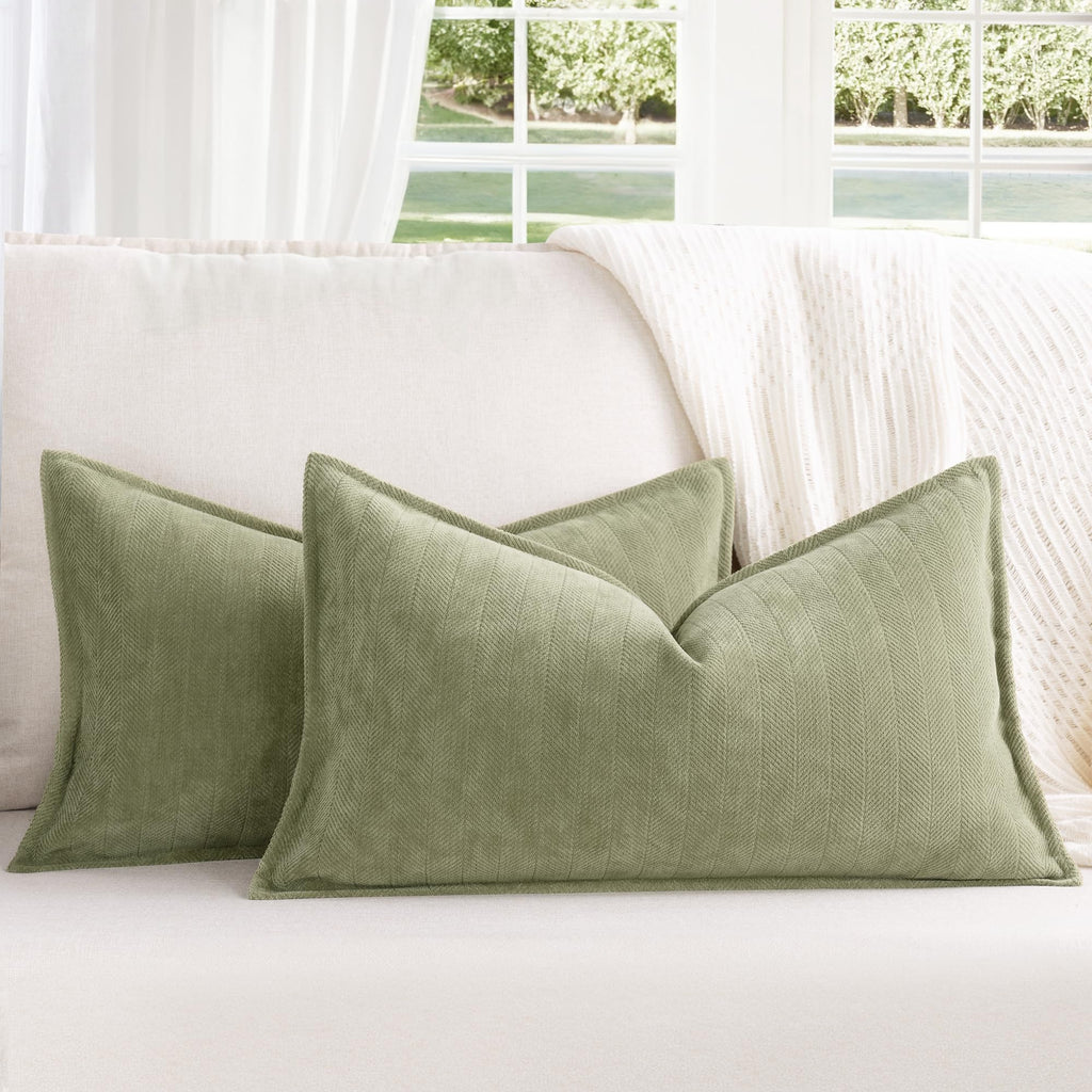 ZWJD Beige Pillow Covers 20x20 Set of 2 Chenille Throw Pillow Covers with Elegant Design Soft and Luxurious Decorative Throw Pillows for Couch, Bed, and Home Decor