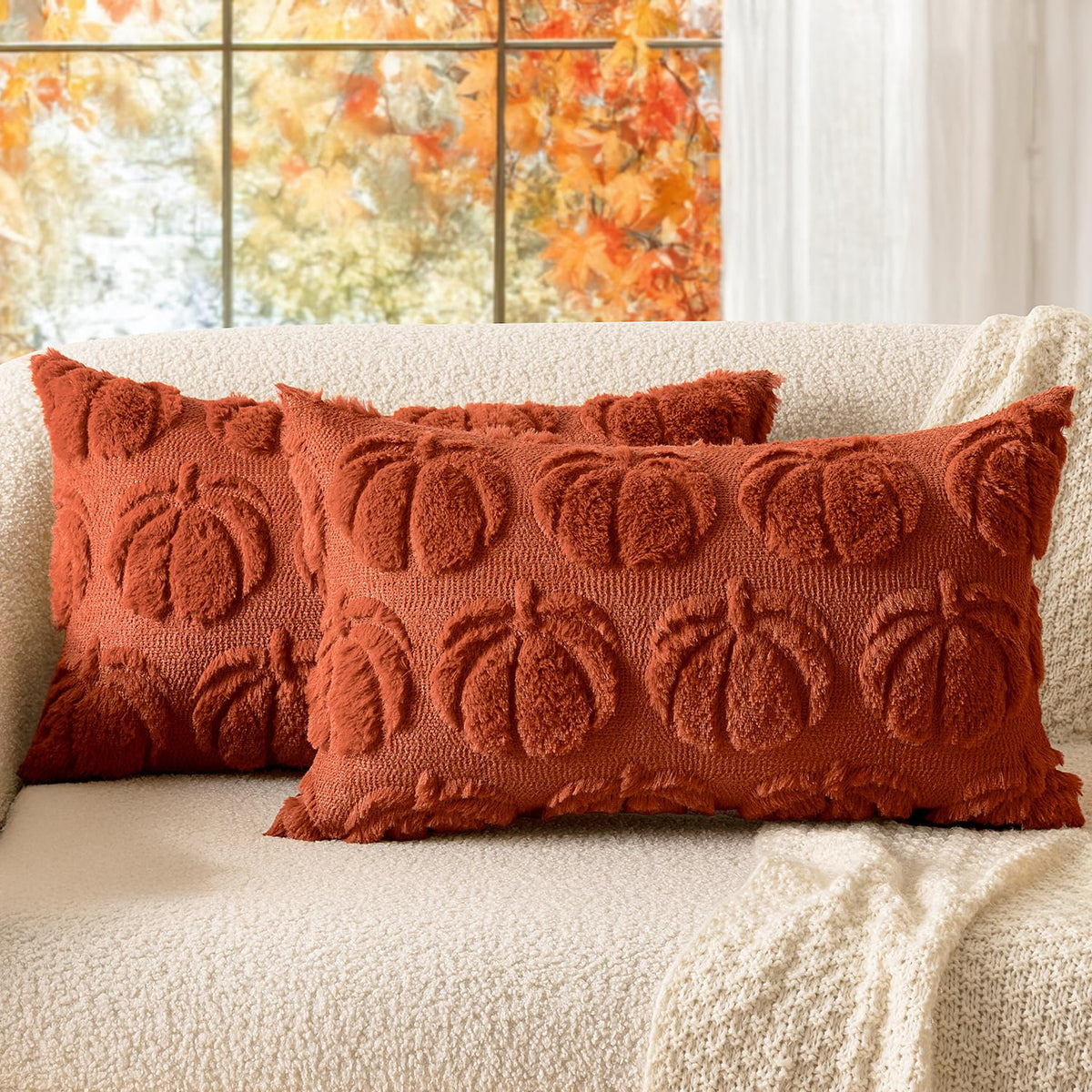 MIULEE Fall Pillow Covers Pumpkin Fall Decor 18x18 Dark Rust