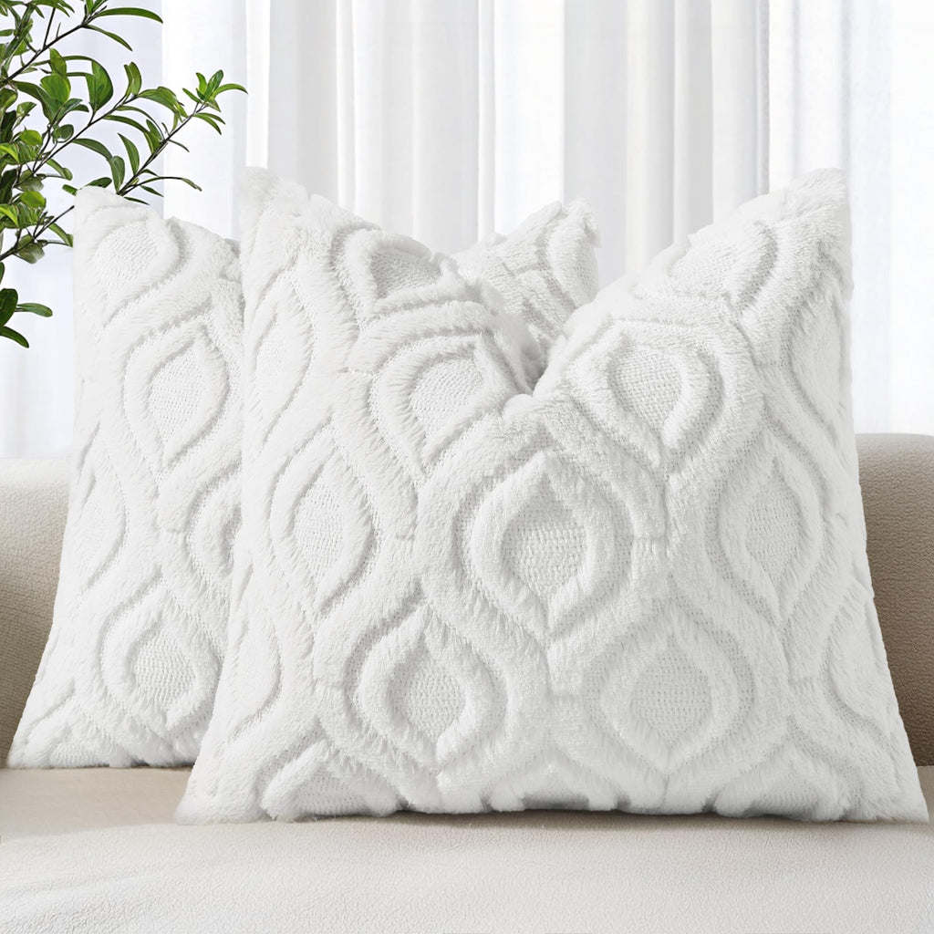 decorUhome Faux Fur Plush Soft Beige Throw Pillow Covers 18x18 Set of 2