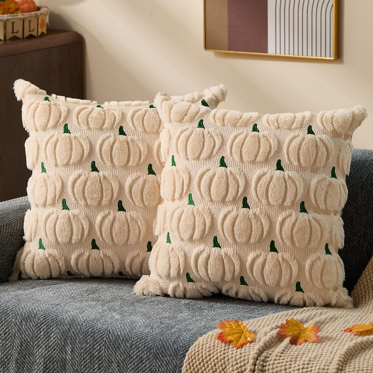 DFXSZ Fall Pillow Covers 18x18 2Pcs Rust Pumpkin Fall Decorations for Home