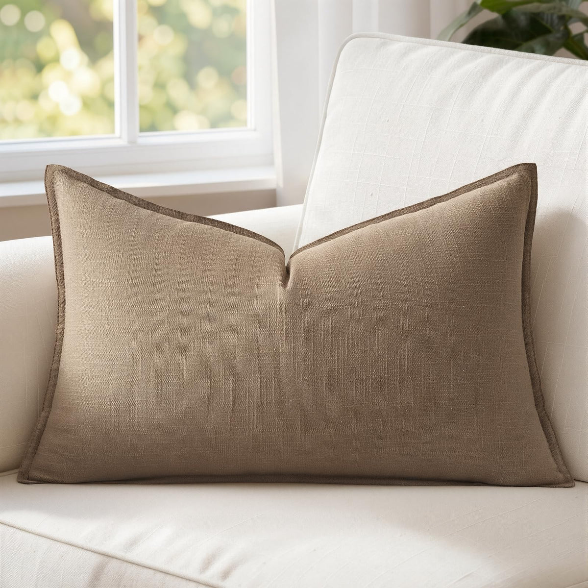 MIULEE Decorative Linen Lumbar Pillow Cover 14x36 Inch Dark Olive Green