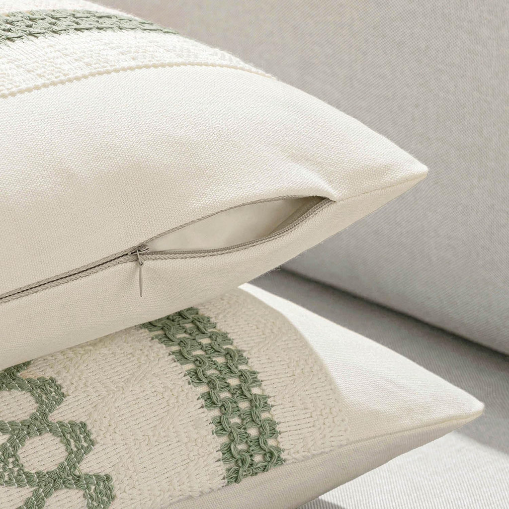MIULEE Set of 2 Sage Green Boho Decorative Pillow Covers 18x18 Inch