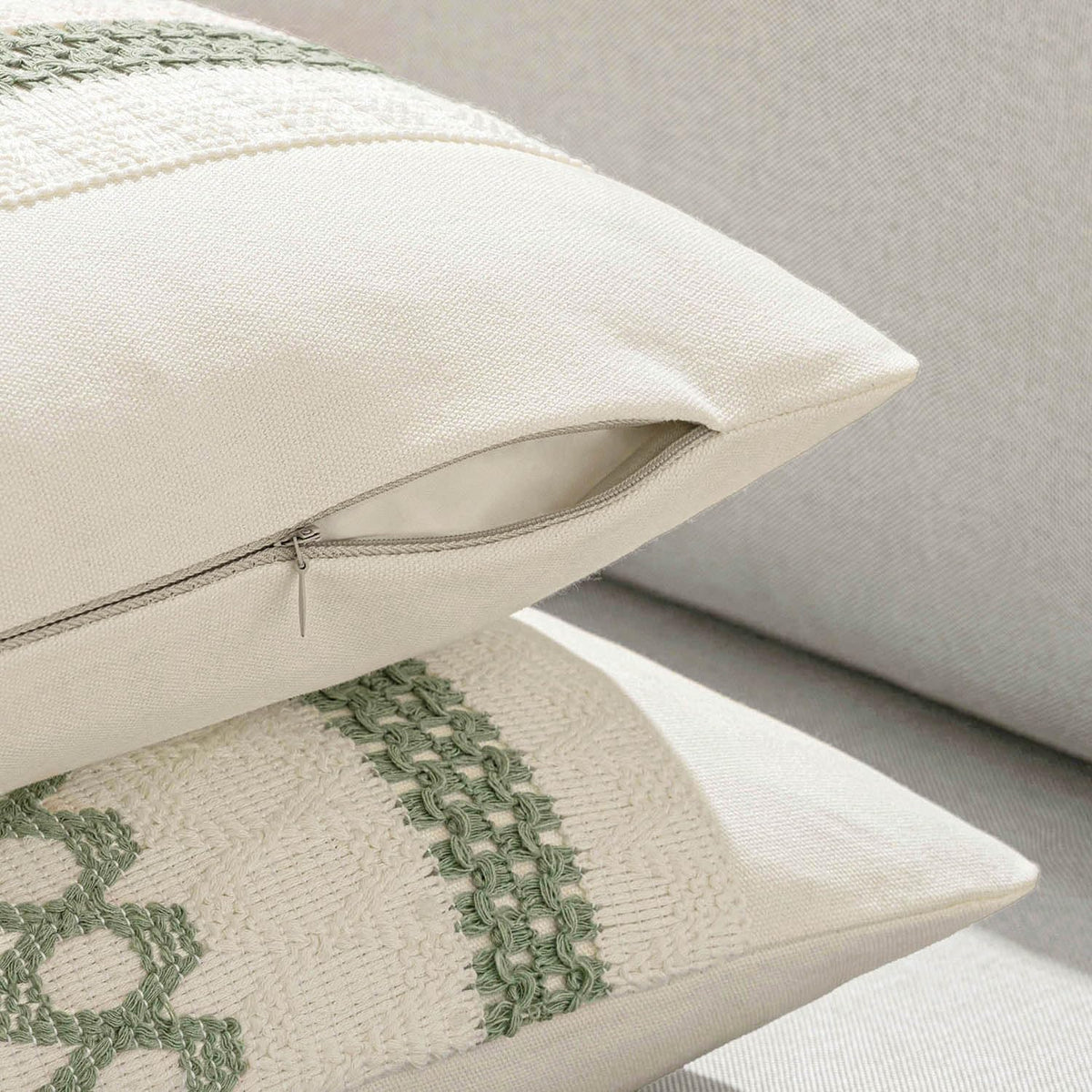 MIULEE Set of 2 Sage Green Boho Decorative Pillow Covers 18x18 Inch