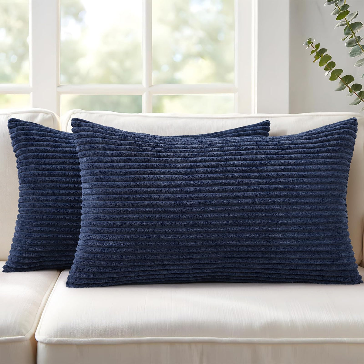 Mecatny Corduroy Fall Decorative Throw Pillow Covers 18x18 Set of 2 Khaki
