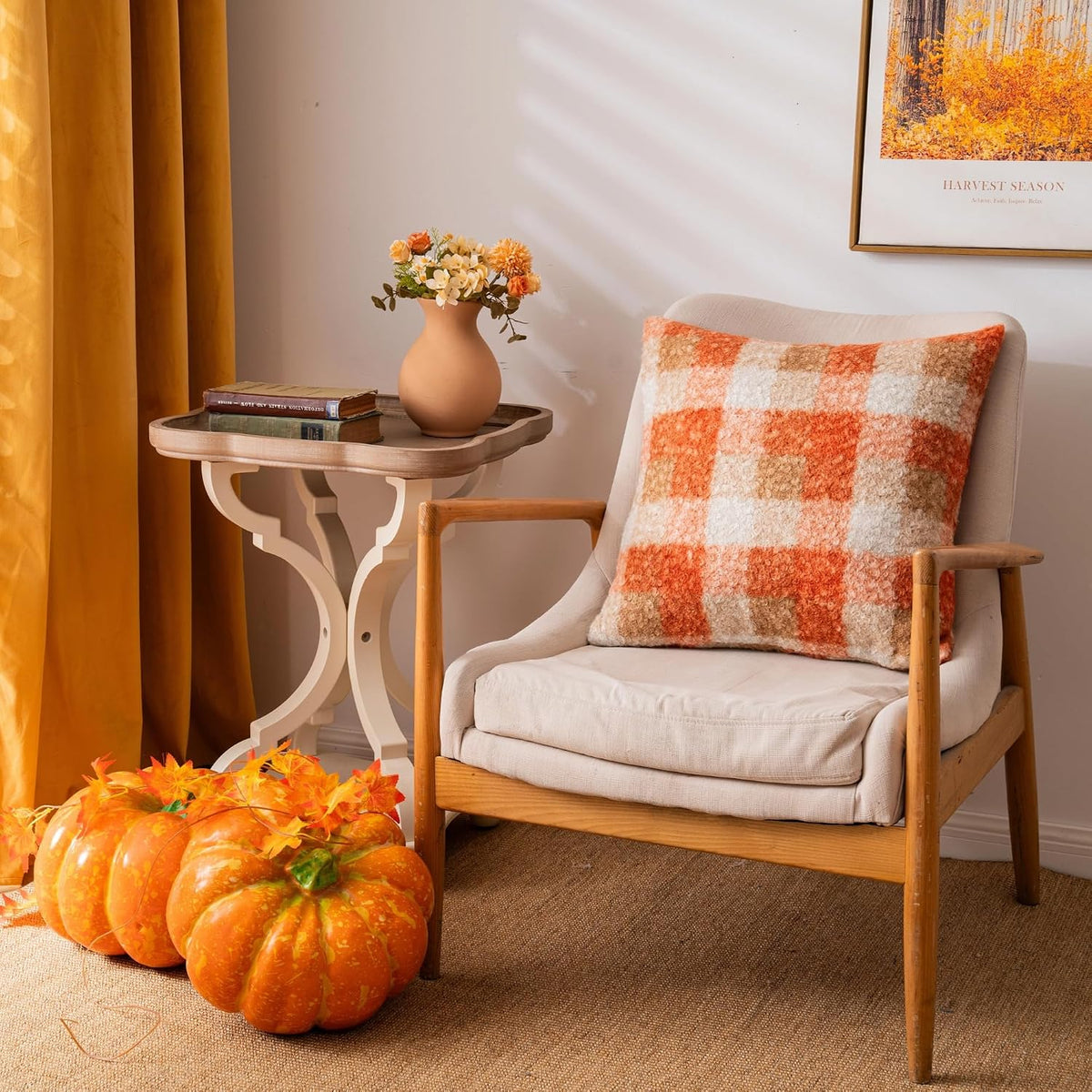 AQOTHES Plaid Fall Throw Pillow Covers Orange 18x18 Inch Set of 2