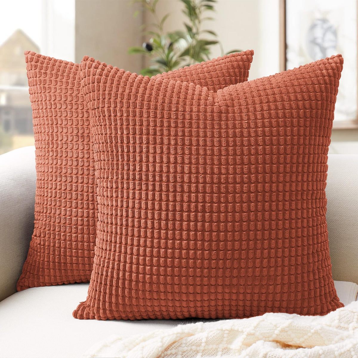 Softalker Corduroy Decorative Throw Pillow Covers 18x18, Set of 2, Beige