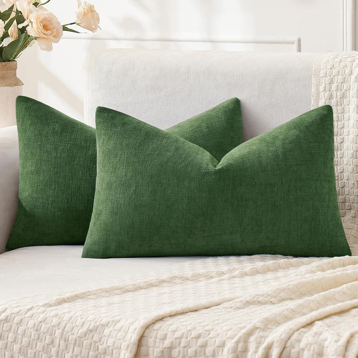 MIULEE Olive Green Chenille Couch Throw Pillow Covers, 18x18