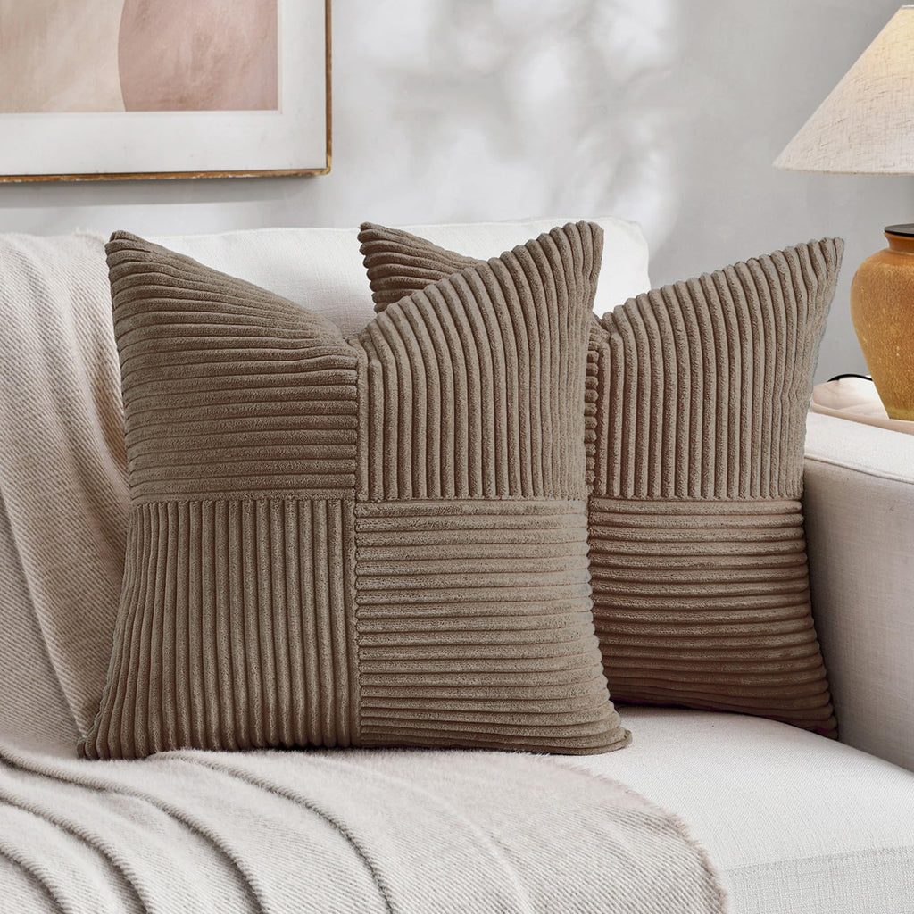 Fancy Homi 2 Packs Rust Boho Decorative Throw Pillow Covers 18x18 Inch for Couch Bed Sofa, Farmhouse Fall Home Decor, Soft Corss Corduroy Patchwork Textured Terracotta Accent Cushion Case 45x45 cm