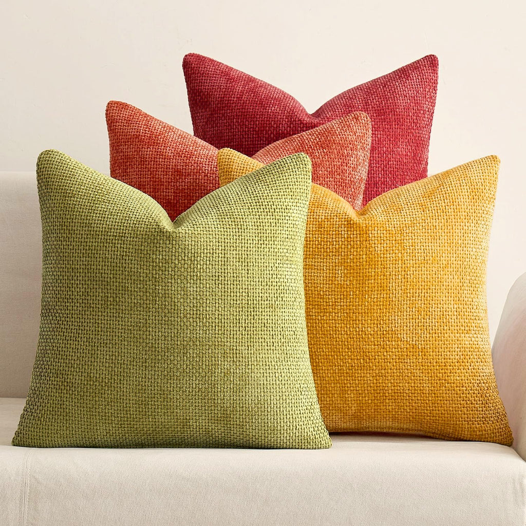 MIULEE Soft Decorative Chenille Pillow Covers Blue Series 18x18 Pack of 4