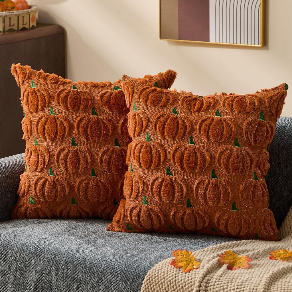 DFXSZ Fall Pillow Covers 18x18 2Pcs Rust Pumpkin Fall Decorations for Home