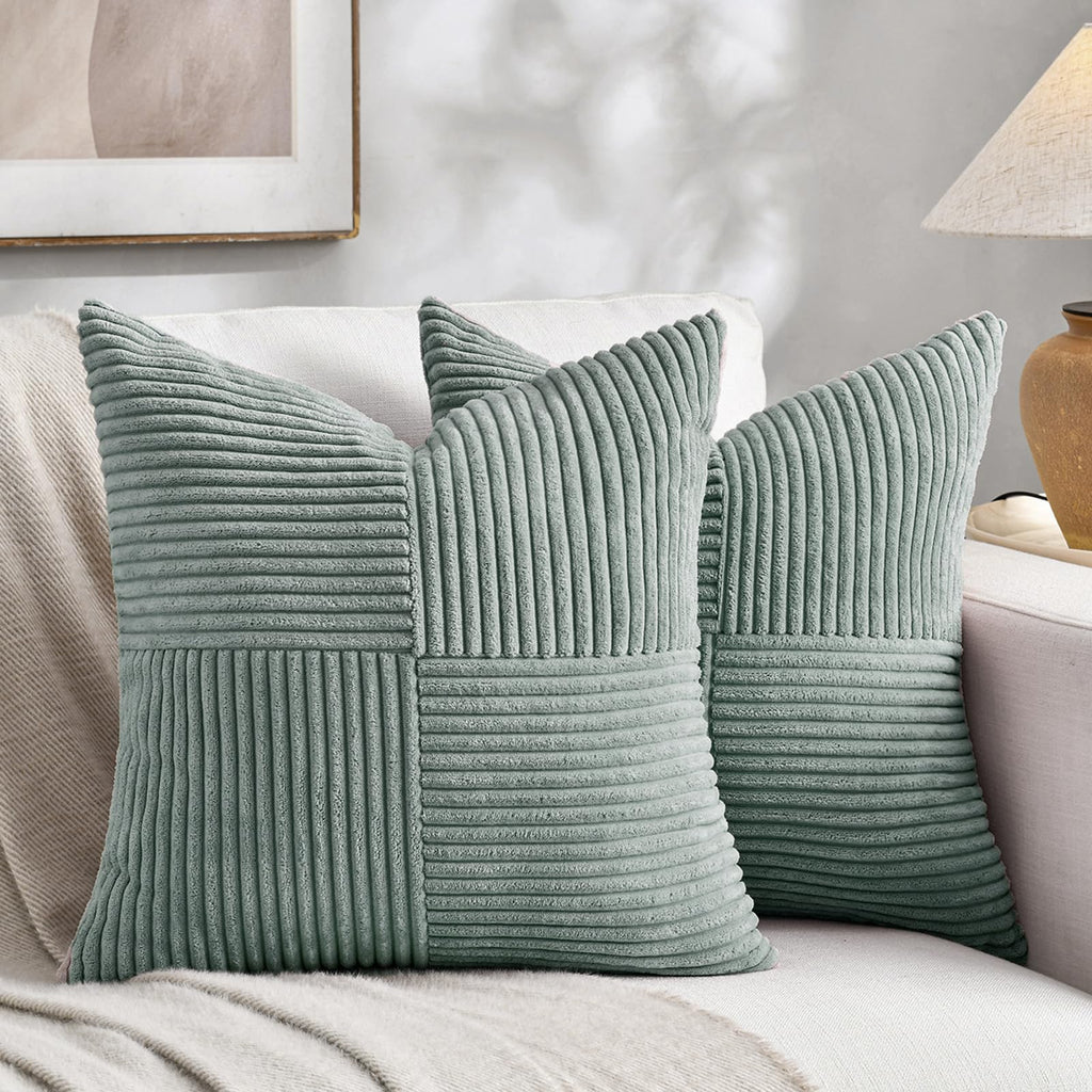 Fancy Homi 2 Packs Rust Boho Decorative Throw Pillow Covers 18x18 Inch for Couch Bed Sofa, Farmhouse Fall Home Decor, Soft Corss Corduroy Patchwork Textured Terracotta Accent Cushion Case 45x45 cm