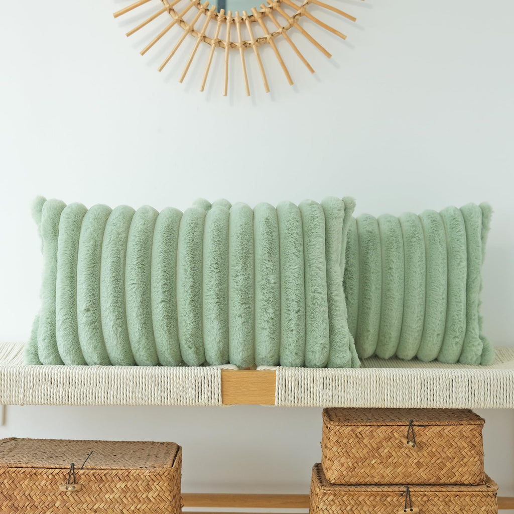JOJUSIS Faux Fur Plush Throw Pillow Covers, Beige, 20 x 20-Inch