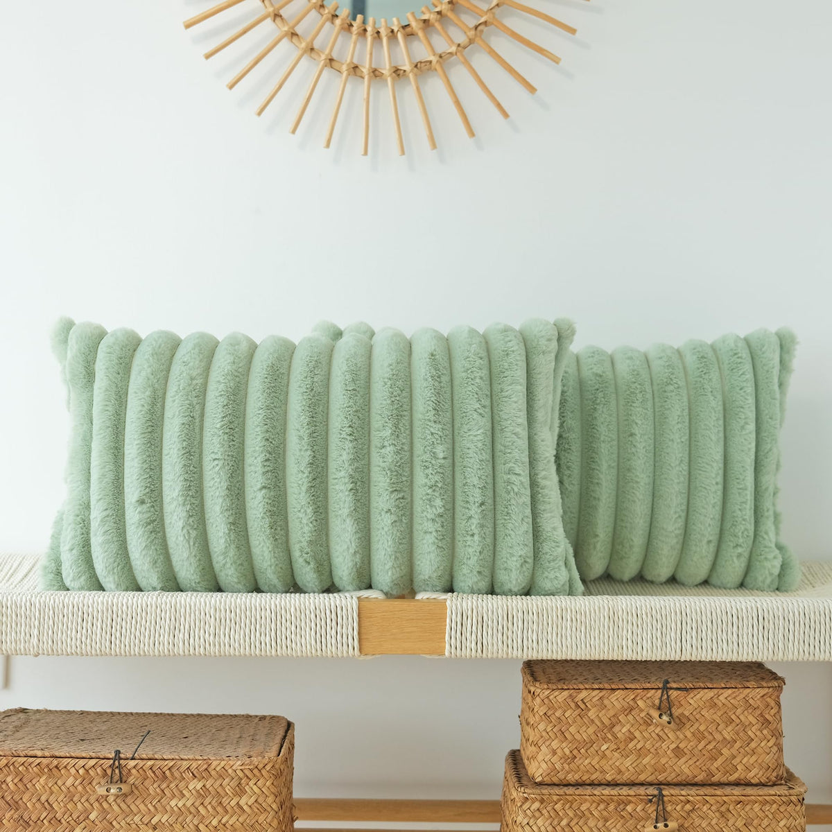 JOJUSIS Faux Fur Plush Throw Pillow Covers, Beige, 20 x 20-Inch