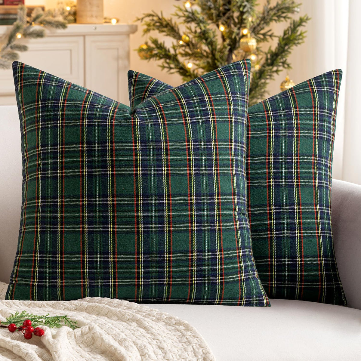 MIULEE Fall Plaid Pillow Covers Scottish Tartan 18x18 Brown