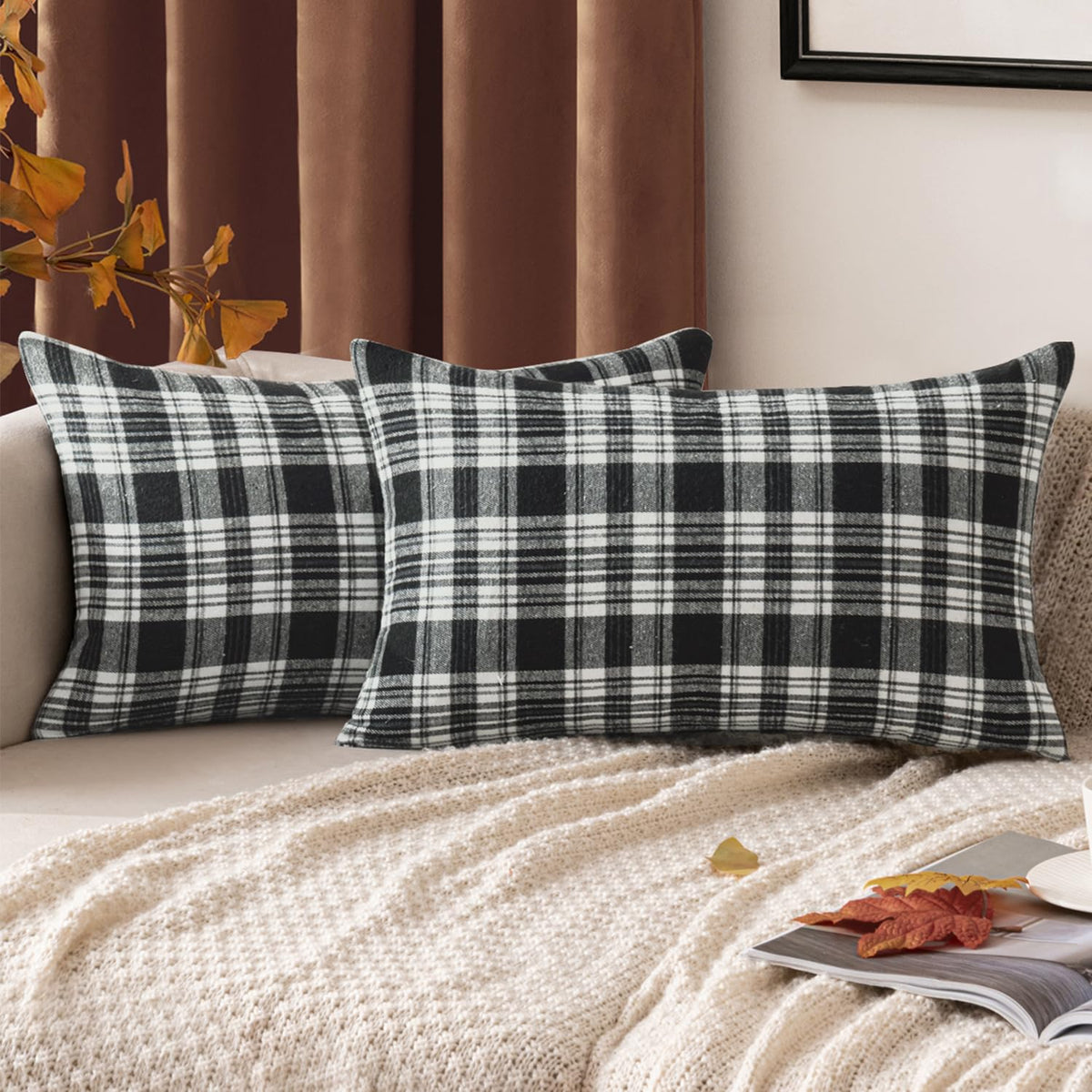 MIULEE Fall Plaid Pillow Covers Scottish Tartan 18x18 Brown