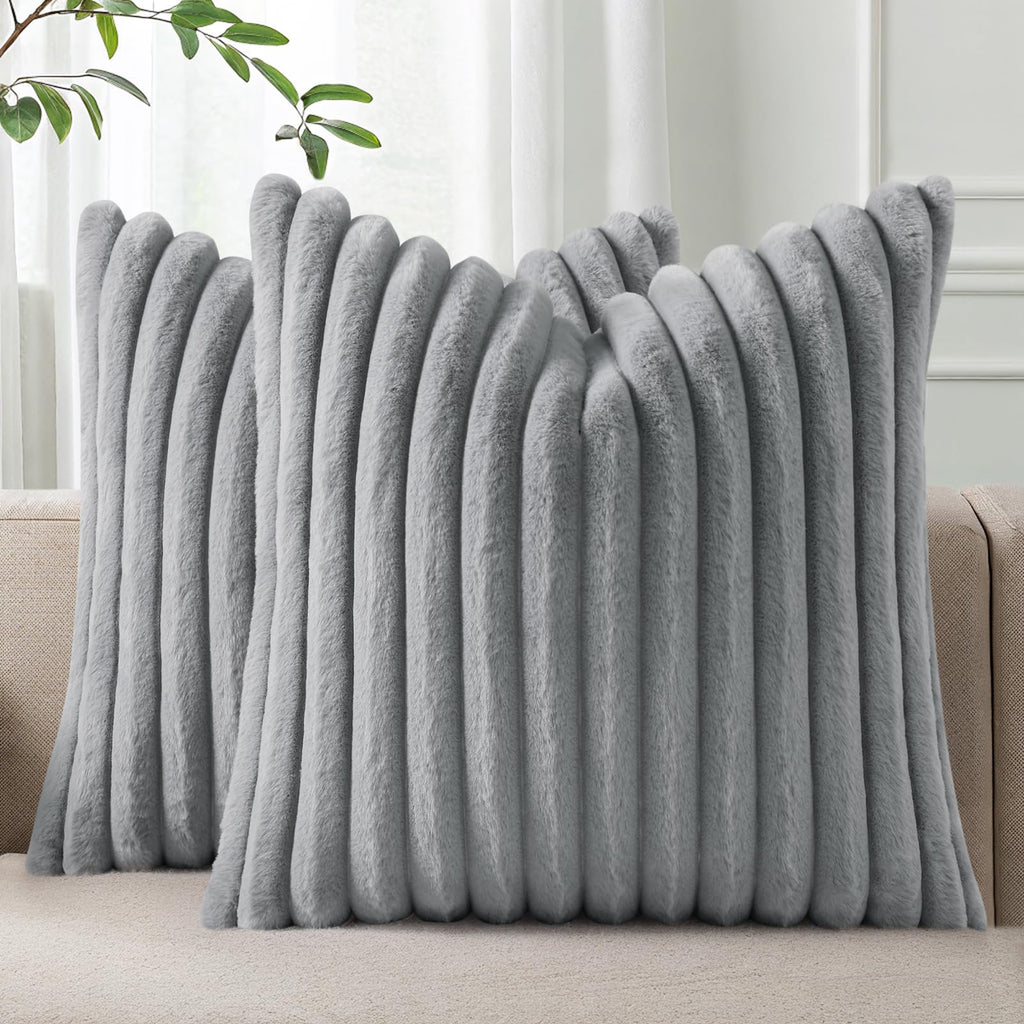 Pallene Faux Fur Decorative Throw Pillow Covers 18x18 Set of 2, Cream White