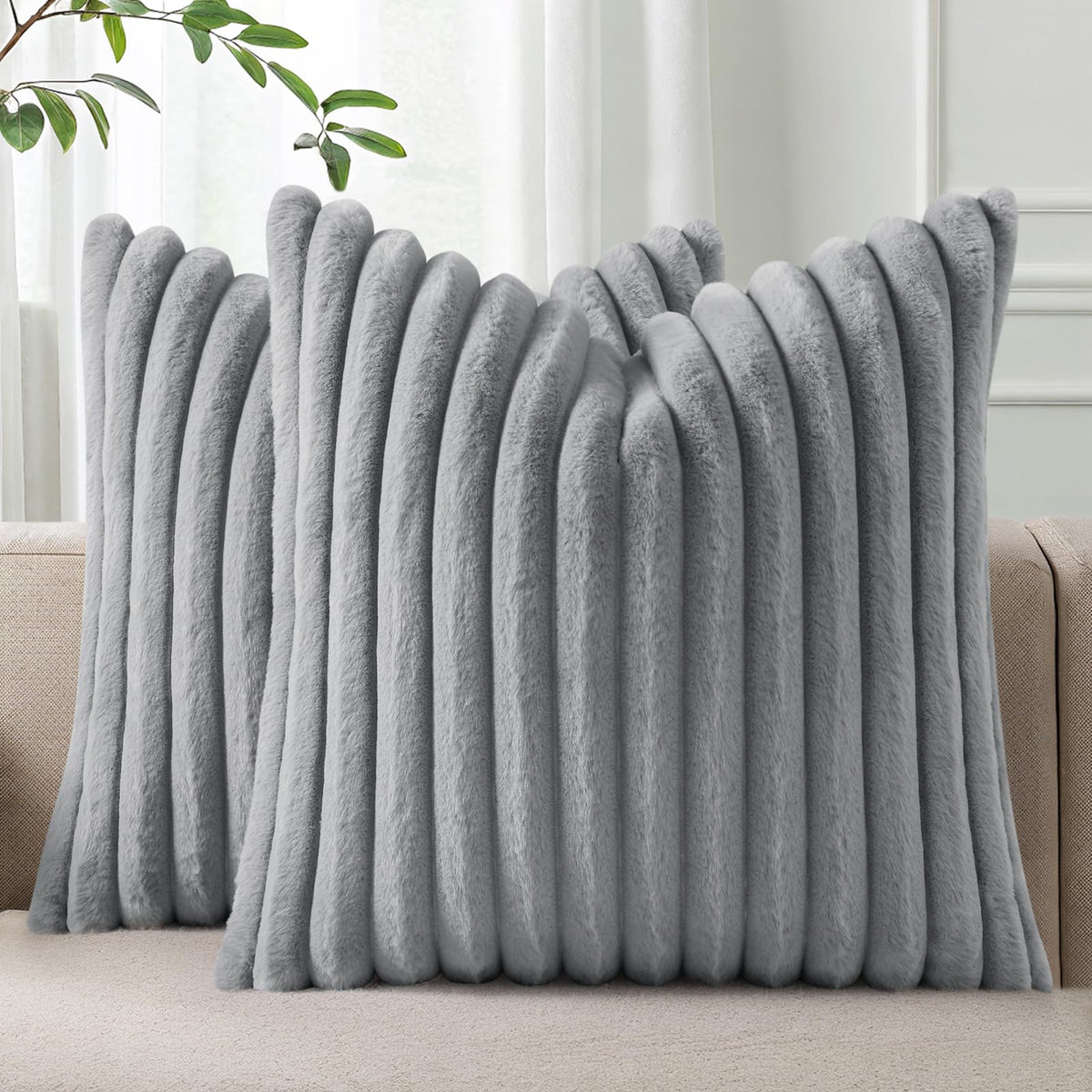 Pallene Faux Fur Decorative Throw Pillow Covers 18x18 Set of 2, Cream White