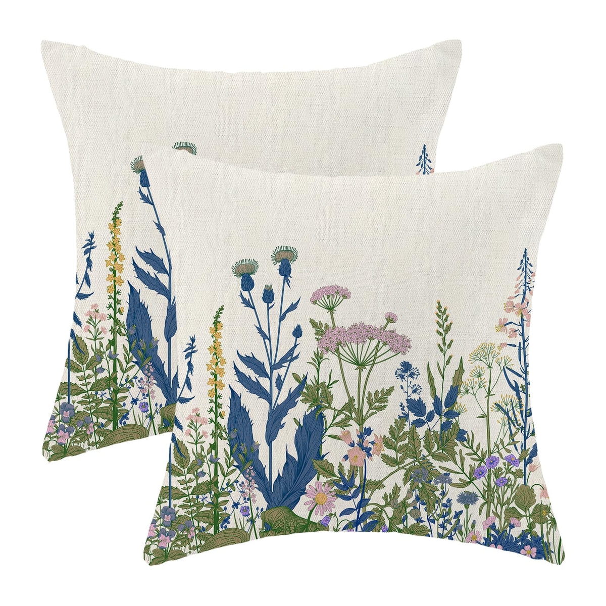 Spring Sage Green Wild Flower Pillow Covers 18x18 Set of 2