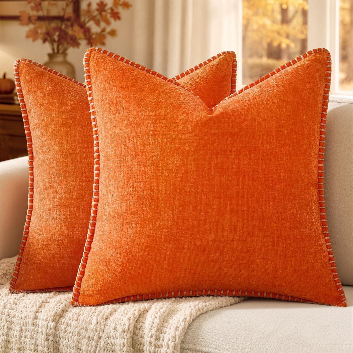 MIULEE Fall Decorative Couch Throw Pillow Covers 18x18 Inch Burnt Orange