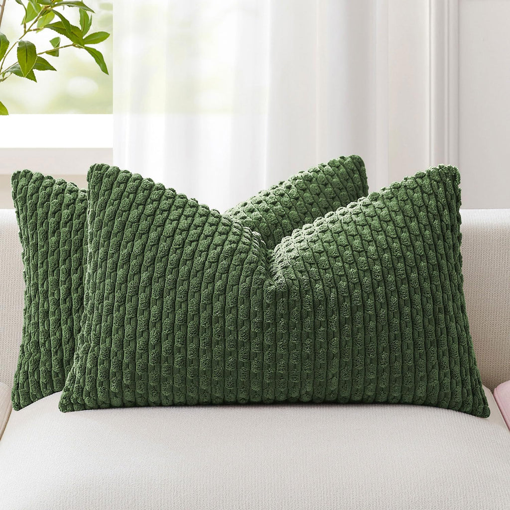 Kevin Textile Soft Corduroy 18x18 Inch Pillow Covers 2 Pack, Sage Green