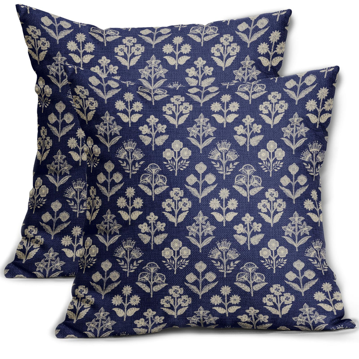 Blue Green Block Print Pillow Covers 18x18 Inch Set of 2, Vintage Floral Spring Decorative Throw Pillow Cases Boho Cushion Covers Rustic Decoration Gift Farmhouse Sofa Couch Bed Decor