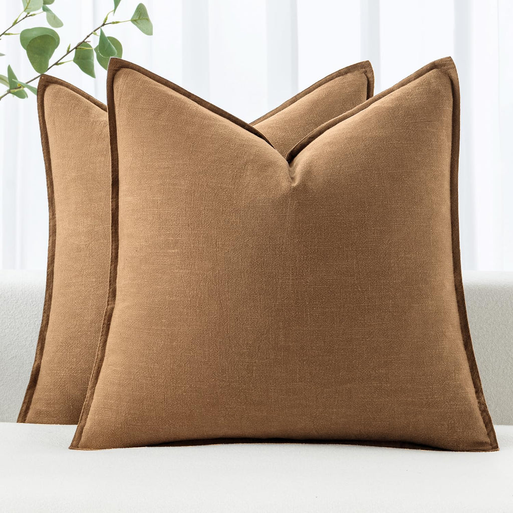 MIULEE Decorative Linen Euro Sham Pillow Covers 22x22 Inch Natural Beige