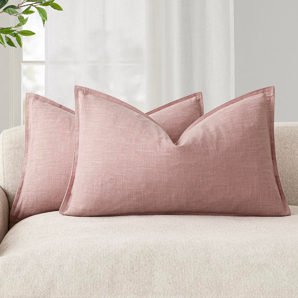 Foindtower Linen Solid Decorative Throw Pillow Covers 20x20 Natural Beige