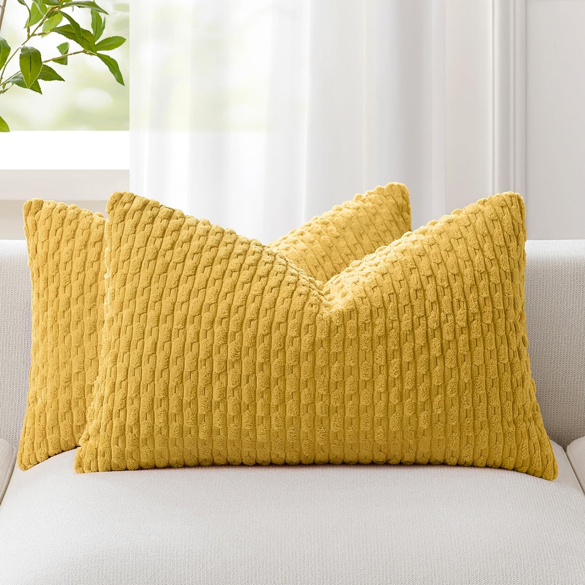 Kevin Textile Soft Corduroy 18x18 Inch Pillow Covers 2 Pack, Sage Green