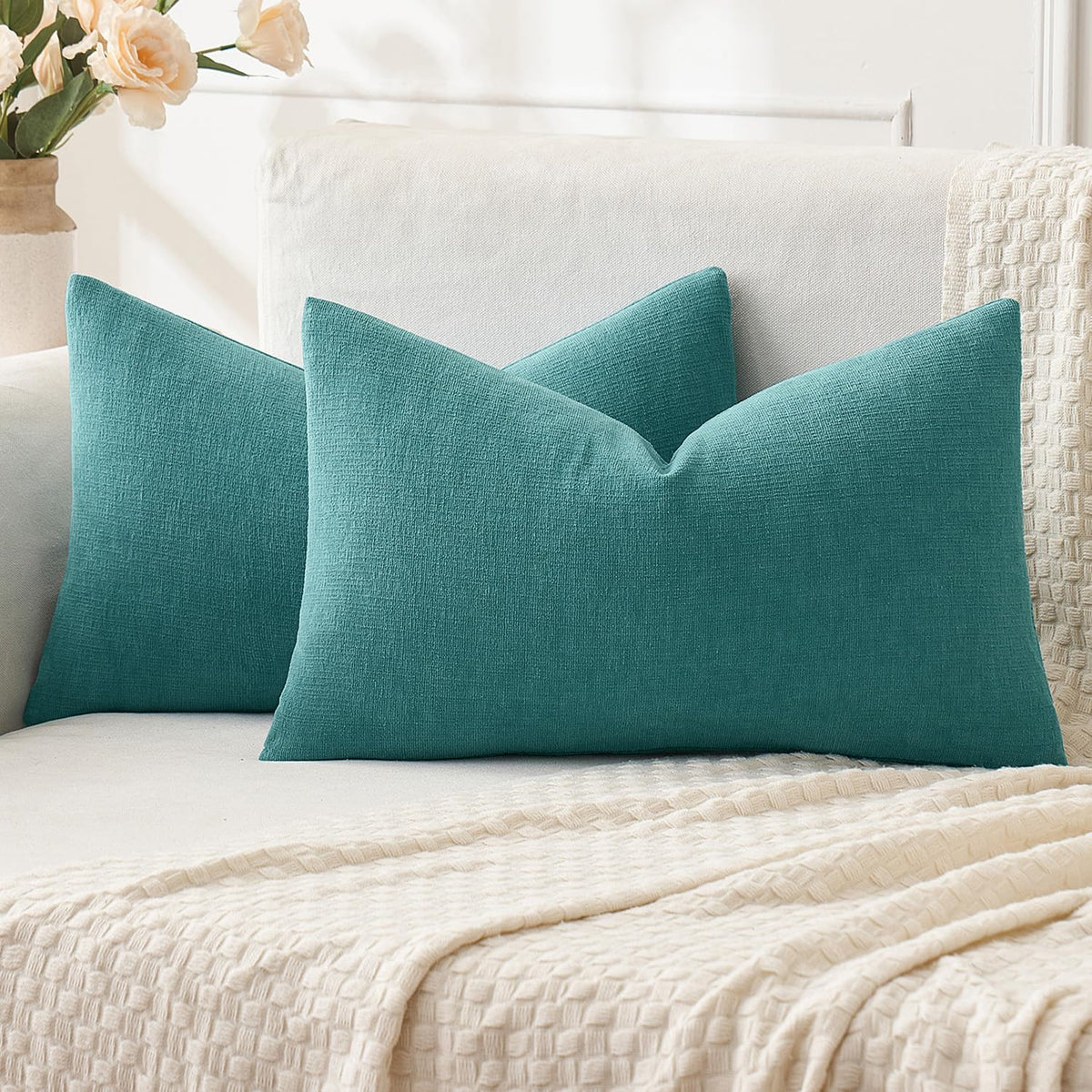 MIULEE Olive Green Chenille Couch Throw Pillow Covers, 18x18