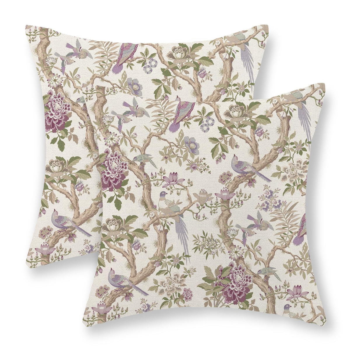 Chinoiserie Pillow Covers 18x18 Set of 2 Blue Green Bird Floral Throw Pillows Vintage Blue Flowers Decorations Outdoor Pillowcase Chinoiserie Decor Farmhouse Linen Cushion Case for Couch Home