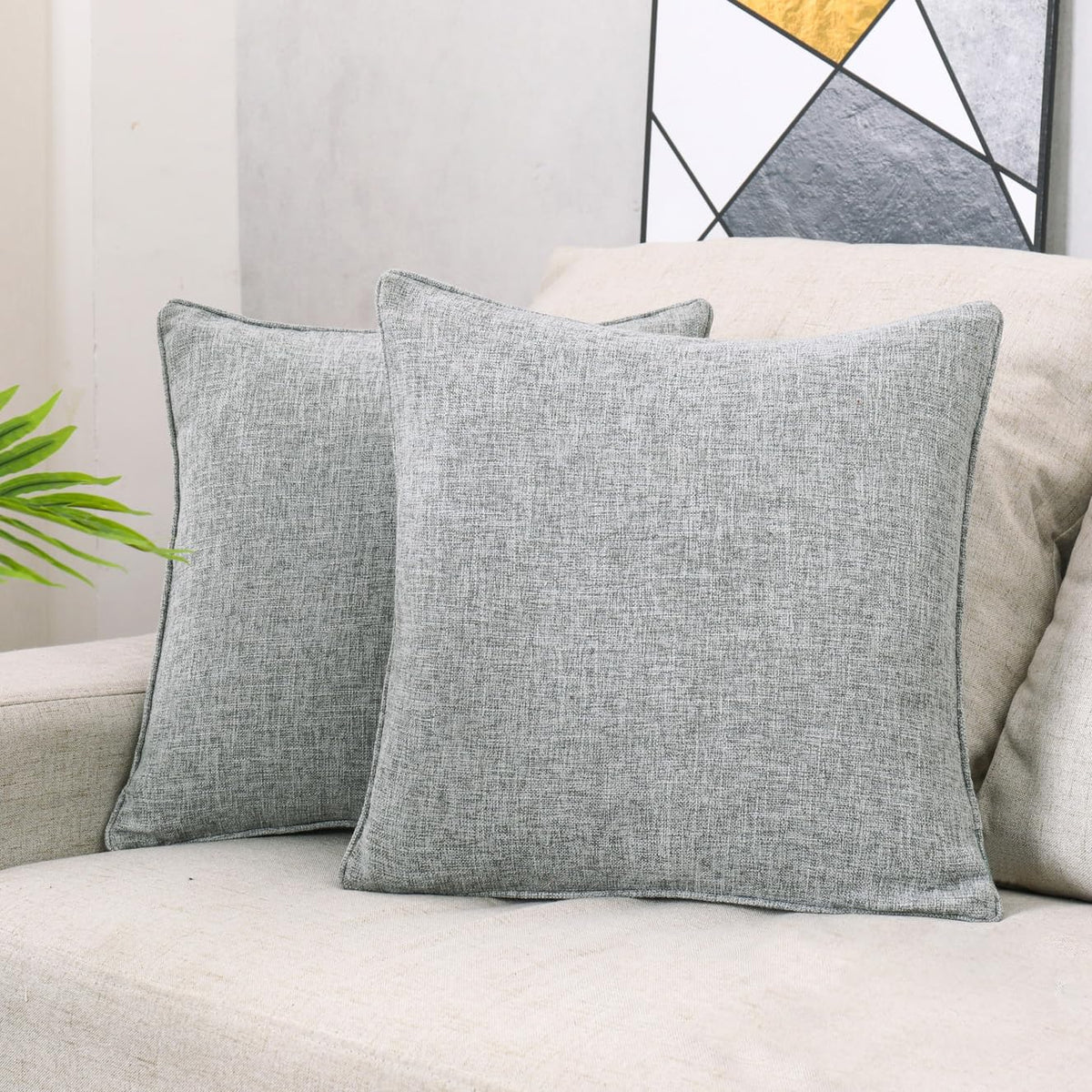 HPUK Throw Pillow Covers 18x18 Set of 4, Blue Patterned & Solid Covers