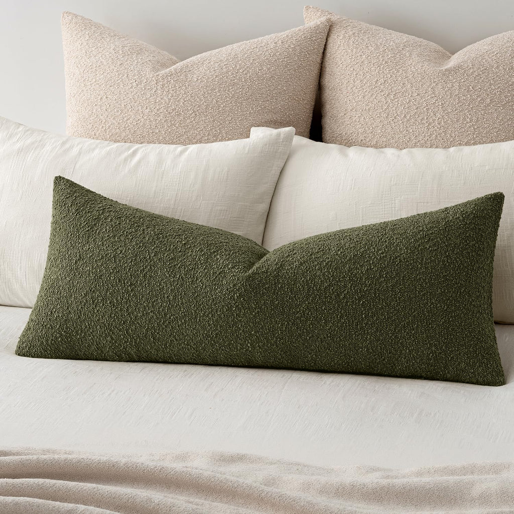 MIULEE Textured Boucle Lumbar Pillow Cover for Bed 12x20 Olive Green