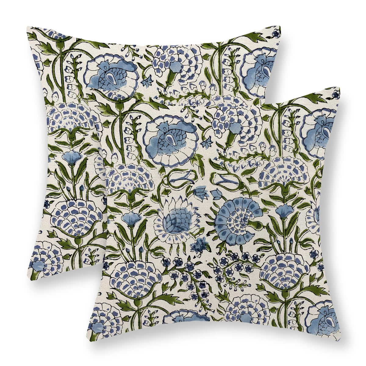 Chinoiserie Pillow Covers 18x18 Set of 2 Blue Green Bird Floral Throw Pillows Vintage Blue Flowers Decorations Outdoor Pillowcase Chinoiserie Decor Farmhouse Linen Cushion Case for Couch Home