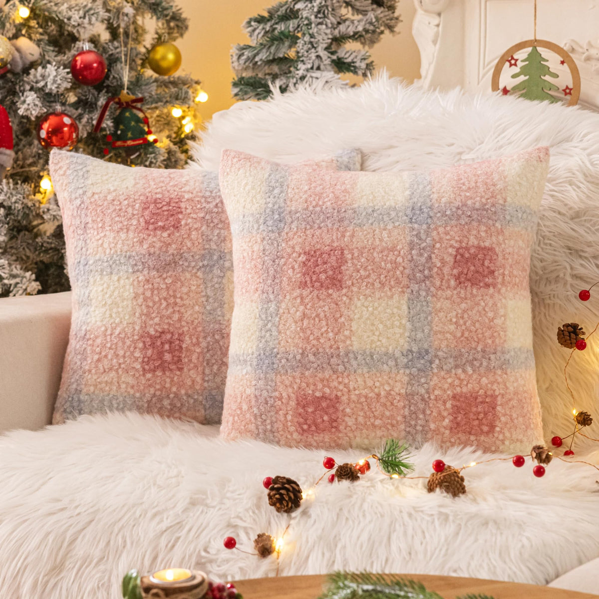 AQOTHES Plaid Fall Throw Pillow Covers Orange 18x18 Inch Set of 2