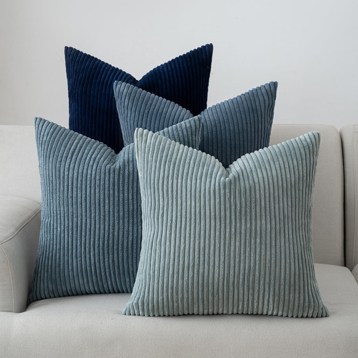 Volcanics Set of 4 Neutral Grey Corduroy Couch Throw Pillow Covers 18x18 in
