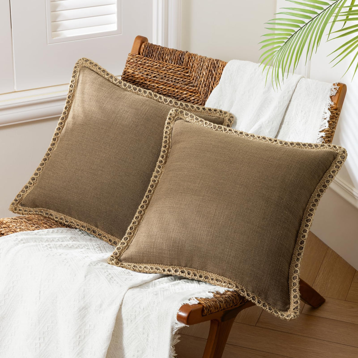 Phantoscope Pack of 2 Farmhouse Decorative Solid Throw Decorative Pillow Cover Burlap Linen Trimmed Tailored Edges Navy Blue 18 x 18 inches, 45 x 45 cm