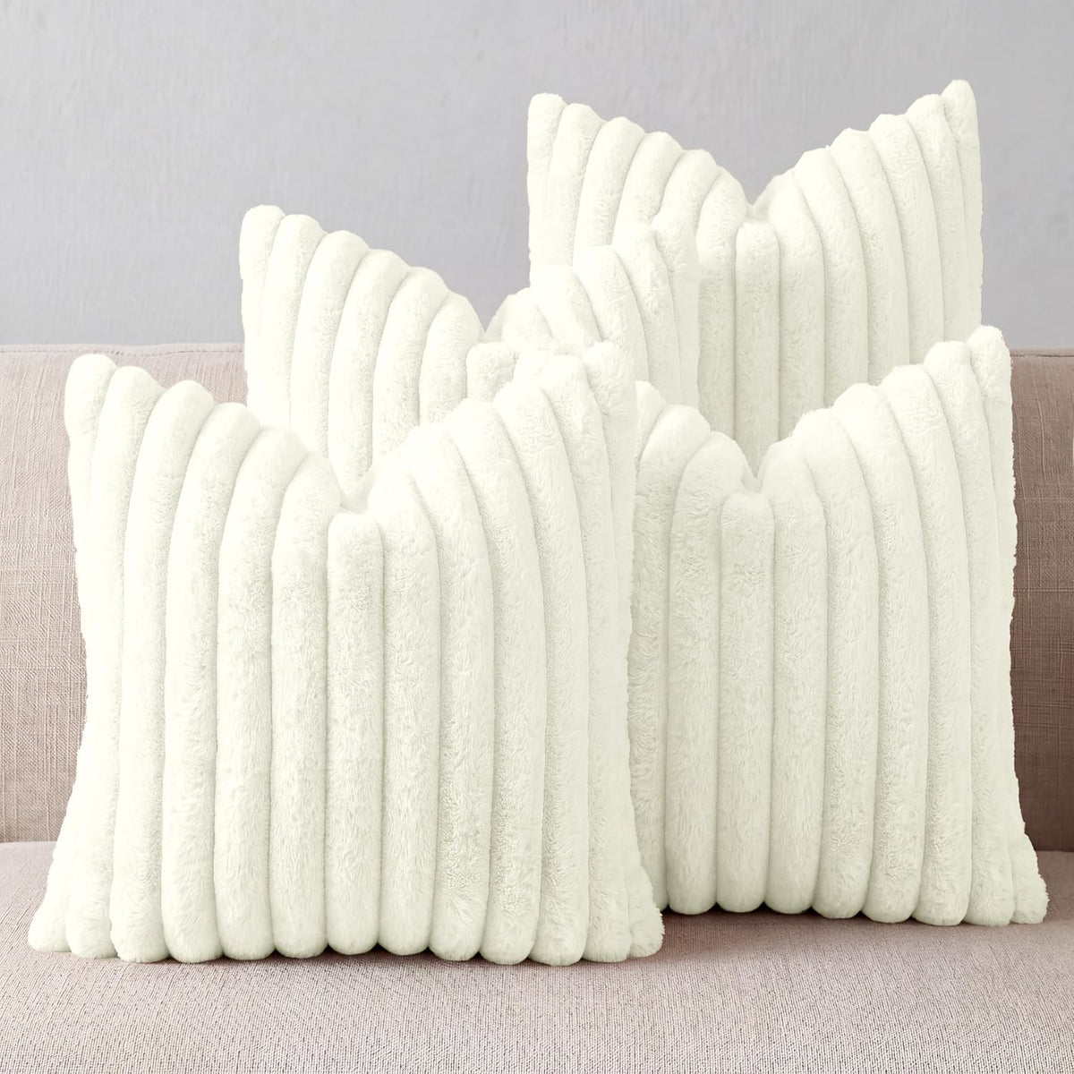 Cream White Throw Pillow Covers 18 x 18 set of 4, Cute Boho Throw Pillow Cover for Couch/Bed, Decorative Pillows Covers for Sofa/Bed, Accent Pillow Covers for Living Room, Rustic/Home/Room Decor